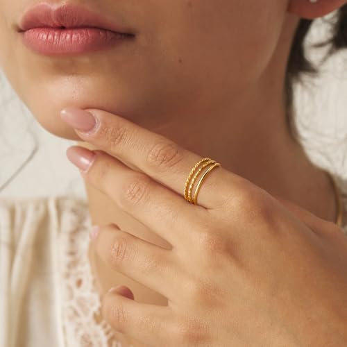Gold Rings For Women Non Tarnish Dainty 14K Gold Plated Stackable Thin Thumb Ring Set Trendy Pinky Wedding Bands Engagement Rings For Women Size 4 5 6 7 8 9 10 11