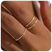 Gold Rings for Women Non Tarnish Dainty 14K Gold Plated Stackable Thin Thumb Ring Set Trendy Pinky Wedding Bands Engagement Rings for Women Size 4 5 6 7 8 9 10 11