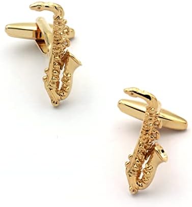 Gold Saxophone Cuff Links Musician Jazz Lover Cufflinks And Tie-Clip Set
