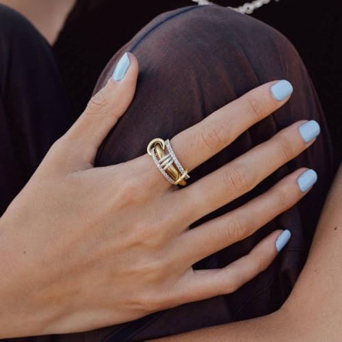 Gold Stackable Rings For Women Non Tarnish 18k Gold Plated Cubic Zirconia Rings Silver Gold Multi Ring Mixed Metals Stack Rings Set