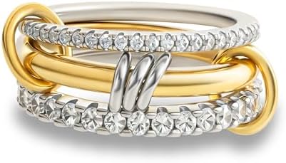 Gold Stackable Rings for Women Non Tarnish 18k Gold Plated Cubic Zirconia Rings Silver Gold Multi Ring Mixed Metals Stack Rings Set