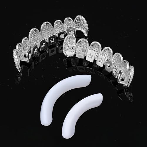 Grills For Your Teeth - 14K Gold Plated Hip Hop Imitation Diamond Fang Grillz For Women - Mens Vampire Grillz With CZ - Unisex Halloween Costume Accessory