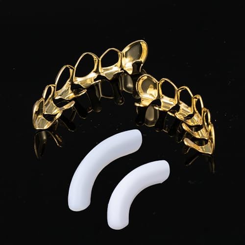 Grillz - Gold & Silver 6/8 Teeth Top & Bottom Grillz Set For Men And Women 14K Gold Plated Teeth Caps For Halloween Costume Accessories