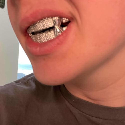 Grillz Street Hip Hop Personality Gold Shiny Copper Gold-plated Teeth Grillz Vampire Fangs Grills Daily Wear Halloween And Party Unisex - Comes With Tweezer & Dental Wax (8001Silver)