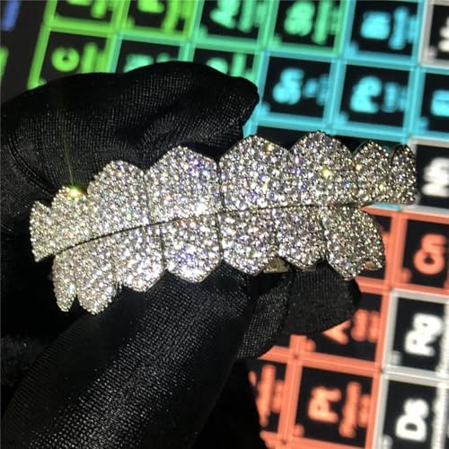 Grillz Street Hip Hop Personality Gold Shiny Copper Gold-plated Teeth Grillz Vampire Fangs Grills Daily Wear Halloween And Party Unisex - Comes With Tweezer & Dental Wax (8009Silver)