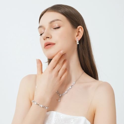 GZWHD Wedding Jewelry Sets For Bride Bridesmaid Women Cubic Zirconia Necklace Earrings Bracelet Set Gift For Mother Friend Wife Daughter Sister Party Prom Jewelry
