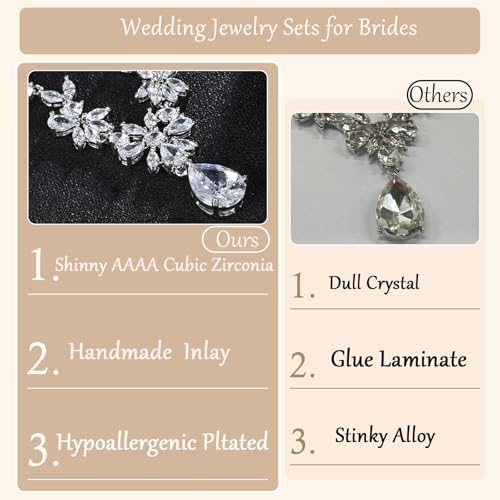 Hadskiss Jewelry Set For Women Necklace Dangle Earrings Bracelet Set With White AAA Cubic Zirconia Allergy Free Wedding Party Jewelry For Bridal Bridesmaid