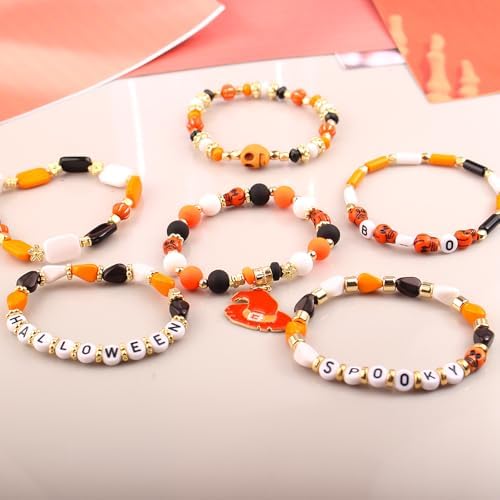 Halloween Bracelet Colourful Beaded Bracelet Set Ladies Stackable Beaded Stretch Bracelet College Boho Beach Bracelet Jewelry
