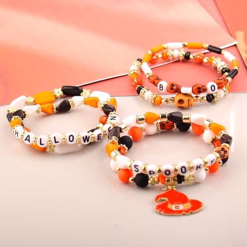 Halloween Bracelet Colourful Beaded Bracelet Set Ladies Stackable Beaded Stretch Bracelet College Boho Beach Bracelet Jewelry