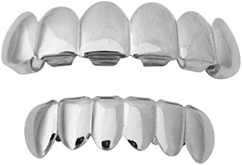 Halloween Joker Silver Mouth Teeth Grillz Set w At-Home Mold Kit