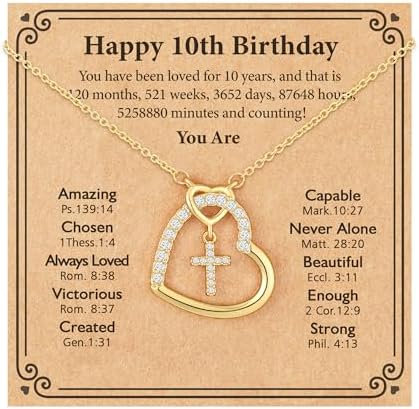 Happy 6th 7th 8th 9th 10th 11th 12th 13th Birthday Necklace Gifts for Girls 14K Gold Plated Necklace Religious Christian Jewelry for Her 16+3 Inches