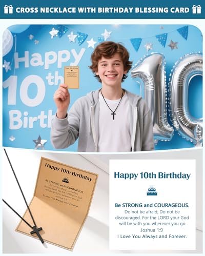 Happy Birthday Gifts For Boys 8-18 Years Old Black Cross Necklace With Bible Verse Joshua 1:9 For Son Grandson Nephew Friend