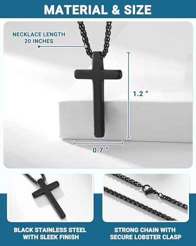 Happy Birthday Gifts For Boys 8-18 Years Old Black Cross Necklace With Bible Verse Joshua 1:9 For Son Grandson Nephew Friend