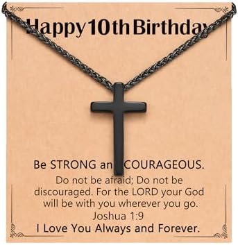 Happy Birthday Gifts for Boys 8-18 Years Old Black Cross Necklace with Bible Verse Joshua 1:9 for Son Grandson Nephew Friend