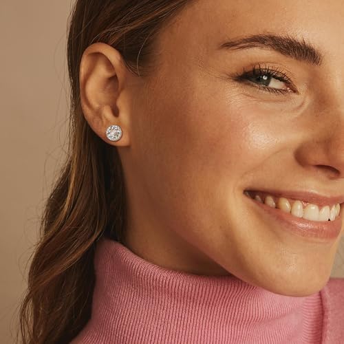 Hayoso 18K Gold Plated Halo Stud Earrings 925 Sterling Silver Cubic Zirconia Stud Earrings Round Square Diamonique Stud Earrings Set For Women Men