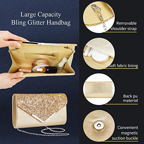 Henoyso 5 Pcs Purse Rhinestone Jewelry Set Prom Jewelry Rhinestone Clutch Purse Necklace Earrings Bracelets For Women Bride