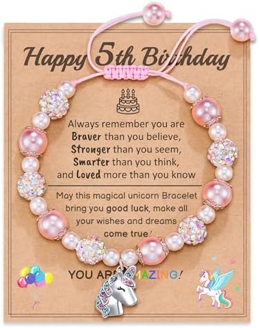 HGDEER Adjustable Pink Pearl Unicorn Charm Bracelet for Girls Daughter Granddaughter Niece Unicorn Birthday Christmas Graduation Gifts for Girls