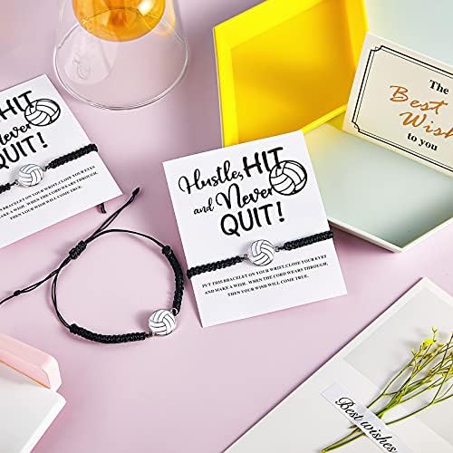 Hicarer Volleyball Charm Bracelet Adjustable Woven Jewelry Softball Charm Bracelet With Cardboard Volleyball Team Gifts For Team Players