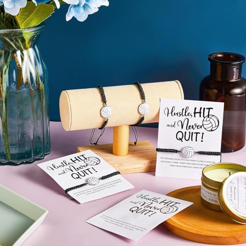 Hicarer Volleyball Charm Bracelet Adjustable Woven Jewelry Softball Charm Bracelet With Cardboard Volleyball Team Gifts For Team Players