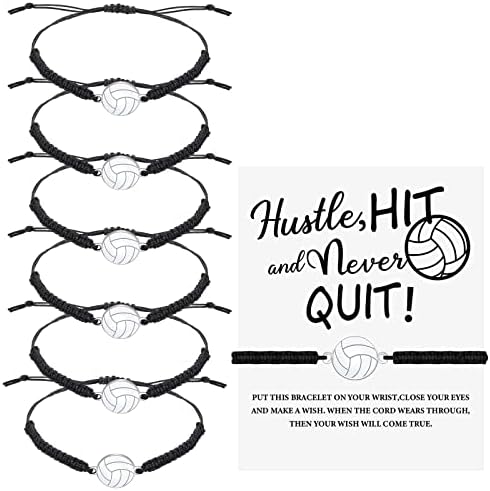 Hicarer Volleyball Charm Bracelet Adjustable Woven Jewelry Softball Charm Bracelet with Cardboard Volleyball Team Gifts for Team Players