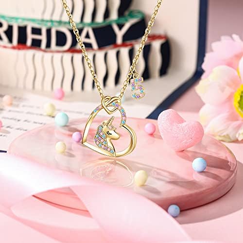 Hidepoo Birthday Unicorns Gifts For Girls - Unicorn Necklace Birthday Gift For 3-16 Year Old Girl Colorful CZ Heart Pendant Unicorn Necklace For Girls Gifts Jewelry
