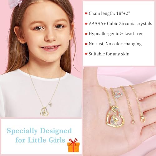 Hidepoo Birthday Unicorns Gifts For Girls - Unicorn Necklace Birthday Gift For 3-16 Year Old Girl Colorful CZ Heart Pendant Unicorn Necklace For Girls Gifts Jewelry