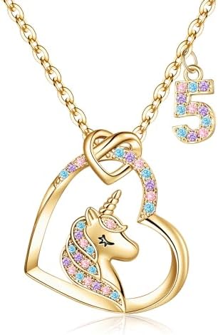 Hidepoo Birthday Unicorns Gifts for Girls - Unicorn Necklace Birthday Gift for 3-16 Year Old Girl Colorful CZ Heart Pendant Unicorn Necklace for Girls Gifts Jewelry