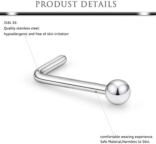 Hoeudjo 16Pcs Nose Rings 18G Nose Studs Surgical Steel 1.5MM Clear Crystal Nostril Ring Body Piercing Jewelry For Women Men