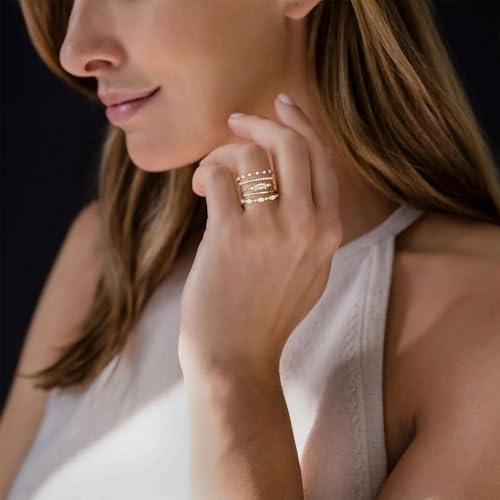 Honsny Stackable Gold Rings For Women Set Dainty 18K Gold Plated Cubic Zirconia Thumb Rings Thin Eternity Engagement Rings