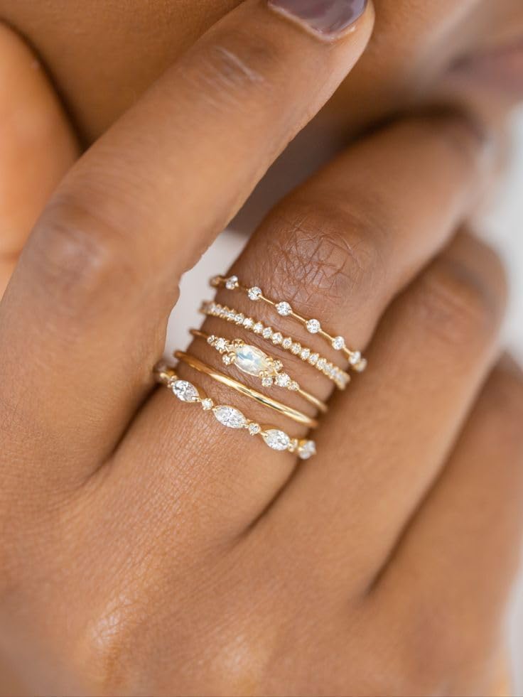 Honsny Stackable Gold Rings For Women Set Dainty 18K Gold Plated Cubic Zirconia Thumb Rings Thin Eternity Engagement Rings