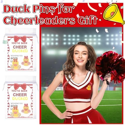 Hoteam 80 Pcs Cheer Team Gifts Bulk Cheerleader Duck Pins Brooches You've Been Cheer Ducked Cards With Bow And Organza Bags