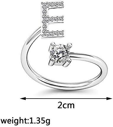 HUJUON Silver Initial Letter Ring For Women. Adjustable Crystal Alphabet Ring Name Initials Stackable Knuckle Rings A-Z CZ Open Ring
