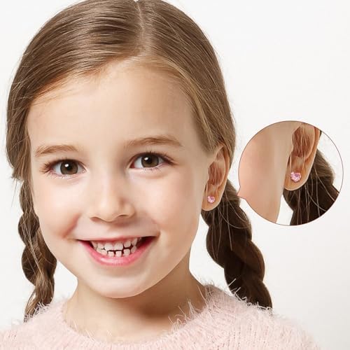 Hypoallergenic Earrings For Girls Toddler Surgical Steel Screw Flat Back Earrings For Sensitive Ears Women14K Gold Silver Earring Cute Heart Flower Pearl Star Stud Earring Sets