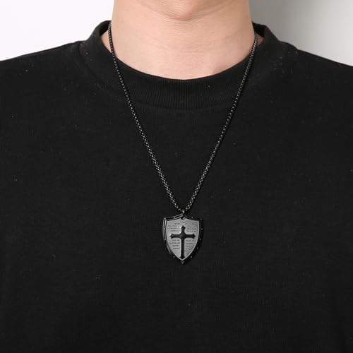 HZMAN Shield Armor Of God Ephesians 6:16-17 Faith Cross Stainless Steel Pendant Necklace