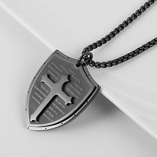 HZMAN Shield Armor Of God Ephesians 6:16-17 Faith Cross Stainless Steel Pendant Necklace