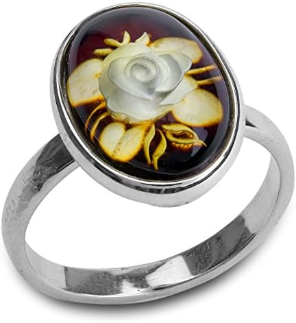 Ian and Valeri Co. Amber Sterling Silver Cameo Rose Ring