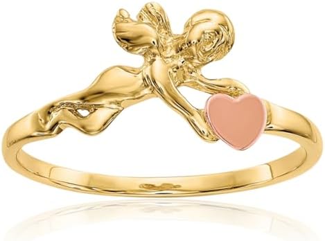 IceCarats 14K Solid Two Tone Gold Guardian Angel Heart Ring Love Band