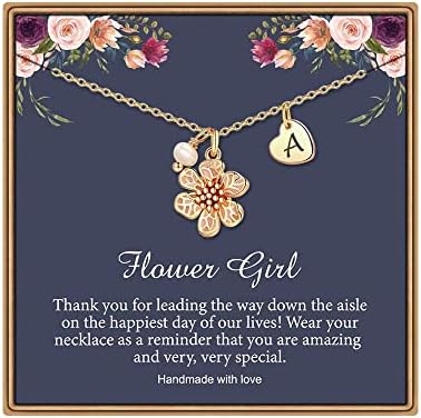 IEFLIFE Flower Girl Gifts - 14K-Gold-Plated Heart Initial Necklace Wedding Gift for Girls