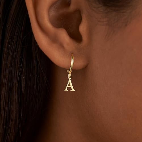 IEFWELL Initial Hoop Earrings - 925 Sterling Silver Post Hypoallergenic Small 14K Gold Plated Huggie Hoop Earring Dangle Earrings For Women Girls Jewelry Gifts For Women Mom