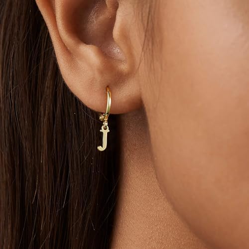 IEFWELL Initial Hoop Earrings - 925 Sterling Silver Post Hypoallergenic Small 14K Gold Plated Huggie Hoop Earring Dangle Earrings For Women Girls Jewelry Gifts For Women Mom