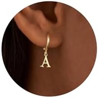 IEFWELL Initial Hoop Earrings - 925 Sterling Silver Post Hypoallergenic Small 14K Gold Plated Huggie Hoop Earring Dangle Earrings for Women Girls Jewelry Gifts for Women Mom