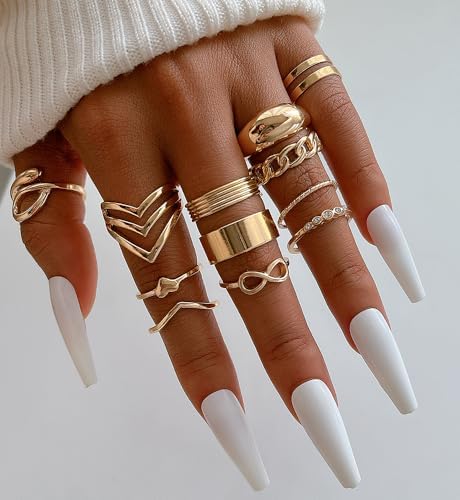 IF YOU 25 Pcs Gold Knuckle Ring Set For Women Chunky Stackable Finger Midi Rings Silver Simple Stacking Cute Rings Pack Trendy Stuff Jewelry Gift