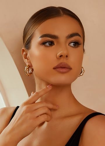 IFKM 24 Pairs Gold Hoop Earrings Set For Women Hypoallergenic Chunky Chain Twisted Open Hoops Dangle Earring Packs For Birthday Party Christmas Fashion Jewelry Gift