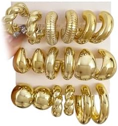 IFKM 24 Pairs Gold Hoop Earrings Set for Women Hypoallergenic Chunky Chain Twisted Open Hoops Dangle Earring Packs for Birthday Party Christmas Fashion Jewelry Gift