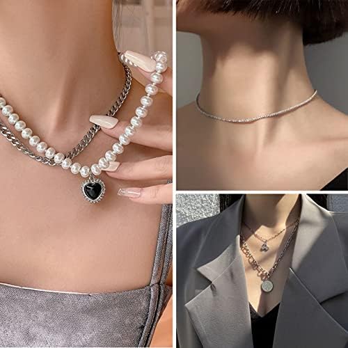 IFKM 36 PC Silver Plated Jewelry Set With 3 Necklace 12 Bracelet 7 Ear Cuffs Earring 14 Knuckle Rings For Women Girls Valentine Anniversary Birthday Friendship Gift