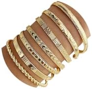 IFKM Gold Bangle Bracelets For Women 14k Gold Plated Multi Layer Stackable Cuff Bracelet Set Trendy Elegance Charms Non Tarnish Minimalist Textured Boho Jewelry Gift for Women