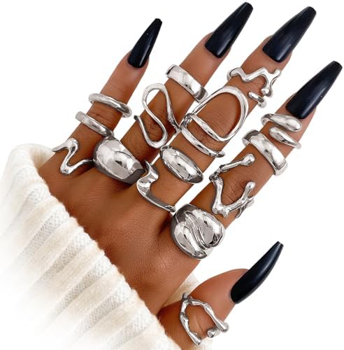 IFKM Gold Chunky Rings Set for Women 14k Gold Plated Thick Dome Stackable Open Rings Trendy Dainty Minimalist Jewelry Gifts