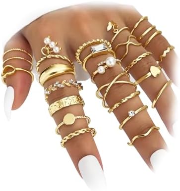 IFKM Gold Knuckle Rings Set For Women Vintage Stackable Joint Finger Midi Rings Dainty Cubic Zirconia Crystal Simple Twist Hollow Cute Rings Pack Jewelry Gift