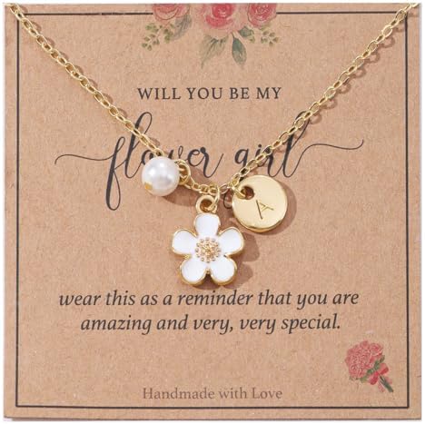Initial A-Z Letter Necklace for Flower Girl 14K Personalized Proposal Gifts for Flower Girl On Wedding Bridal Shower Party