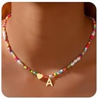 Initial Necklaces for Girls Gifts - Colorful Beaded Pearl Heart Initial Necklaces for Women Kids Teen Girl Gifts Trendy Stuff Cute Boho Choker Necklace for Girls Jewelry Birthday Gift